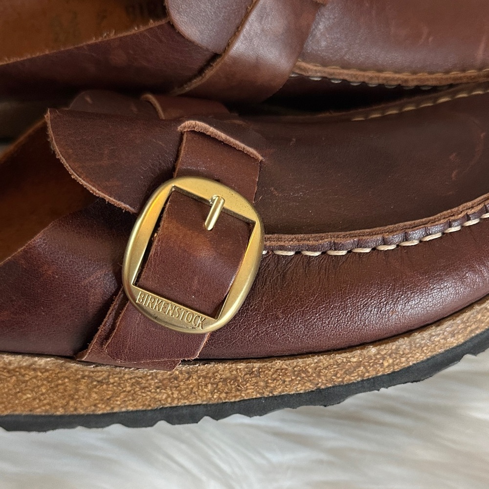 Birkenstock Buckley Natural Oiled Leather Buckle Clog Mules - Picture 5 of 11